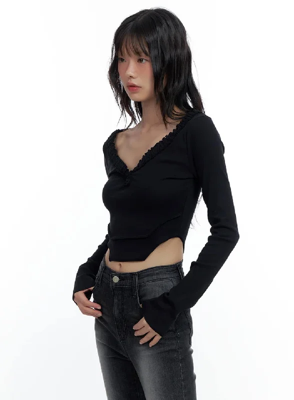 Fantastic Savings V-Neck Ruffle Slim Fit Crop Top CS420