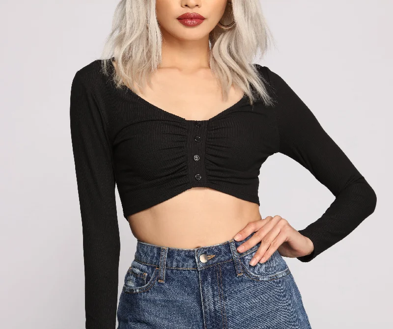 Savings Soar This Weekend Ruched Ribbed Knit Crop Top