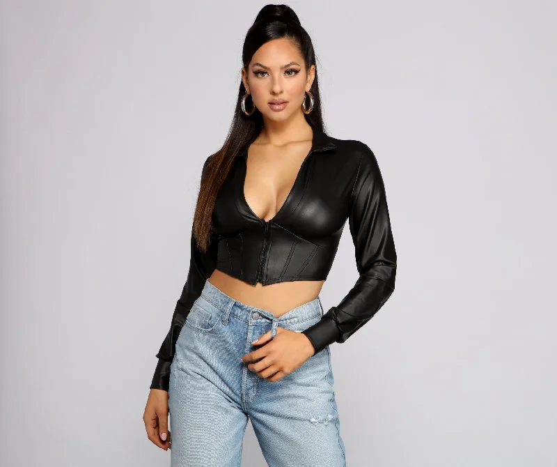 New Deal An Edgy Vibe Faux Leather Crop Top