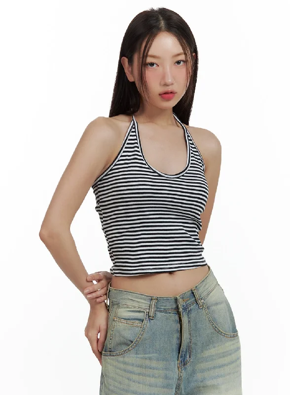 New Deal Stripe Halter Crop Top CU420