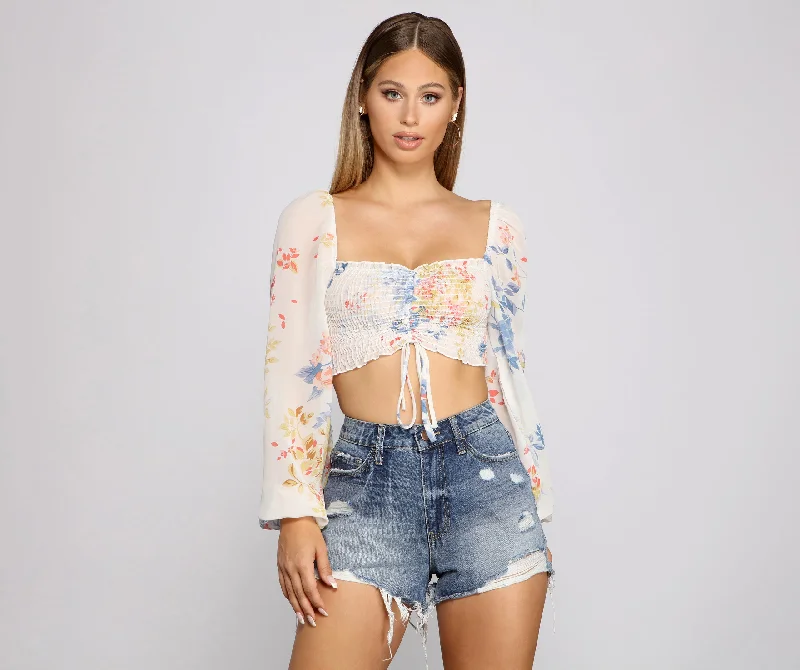 Weekend Deals That Impress Sweet Vibes Floral Chiffon Crop Top