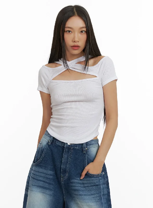 Weekend Shopping Bliss Twist Cut-Out Crop Top CU414