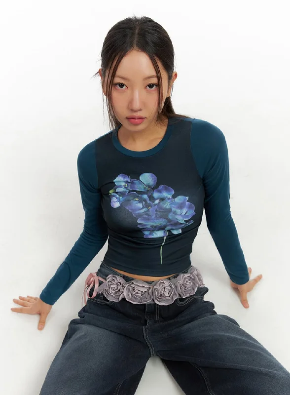 Weekend Savings Extravaganza Flower Graphic Bliss Long Sleeve Top IS402
