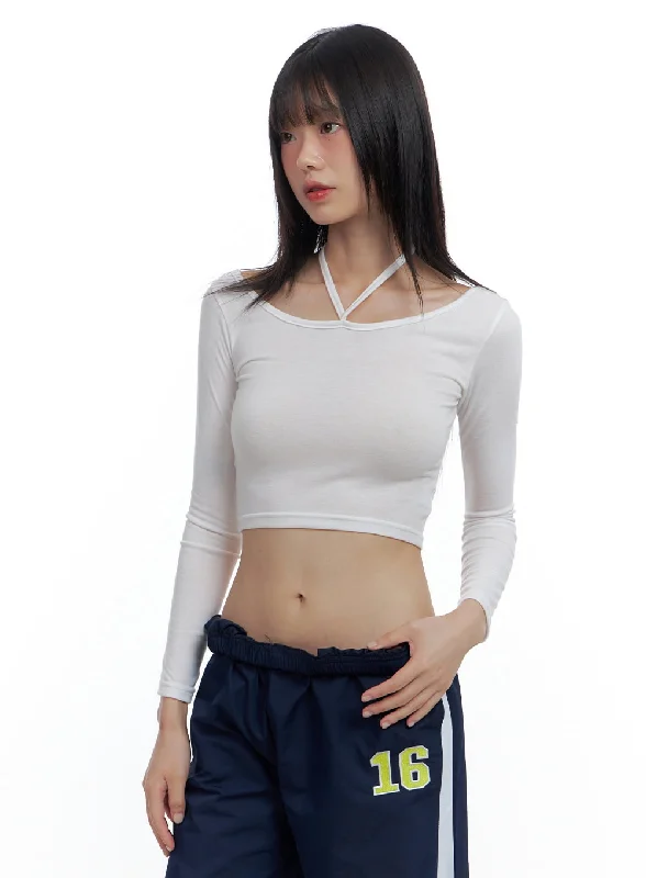 Special Buy Slim Fit Solid Halter Crop Tee CS419