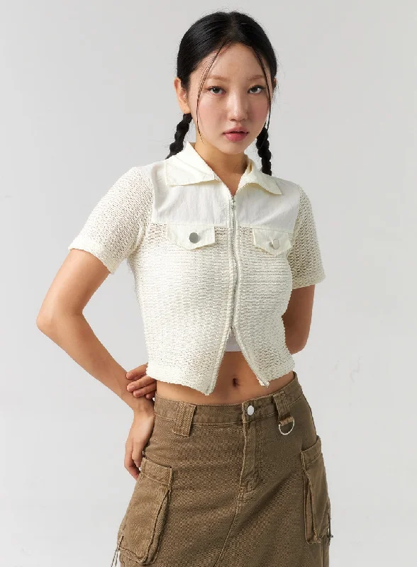 Weekend Discounts to Delight Mesh Zip-Up Top CU323