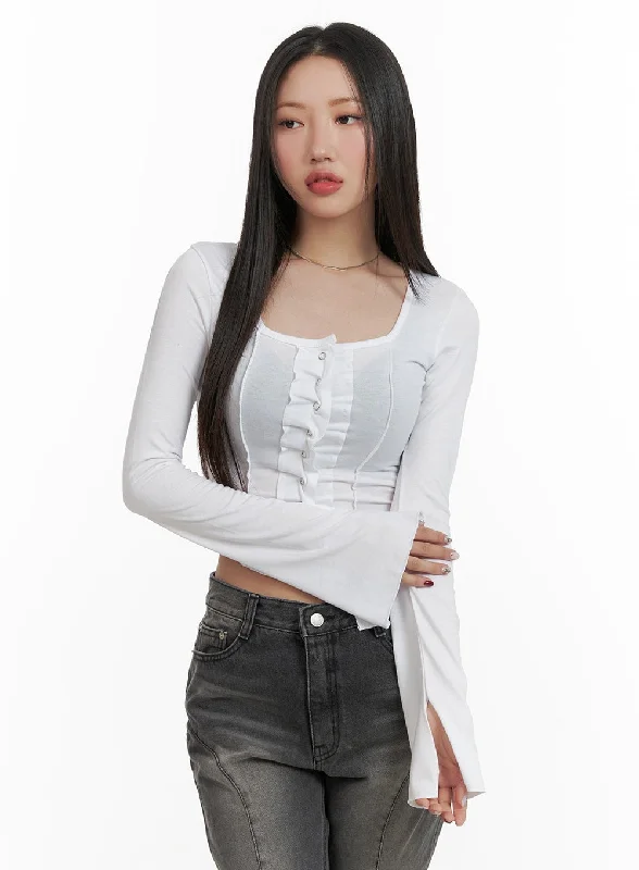 Sale Event Buttoned Square Neck Crop Top CA415