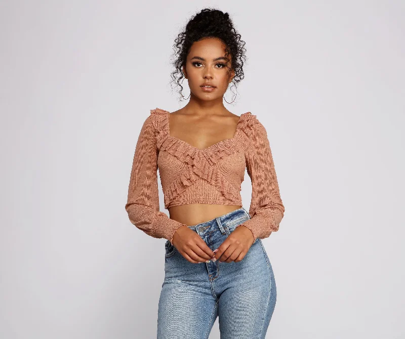 Year-End Sale Flirty Flair Ruffle Detail Crop Top