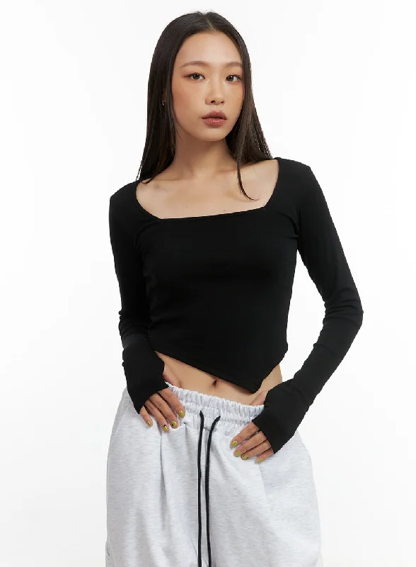 Weekend Bargains to Relish Square-Neck Unbalanced Crop Top CO424