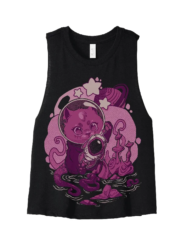 Weekend Savings Bonanza Space Cat · Racerback Crop Tank