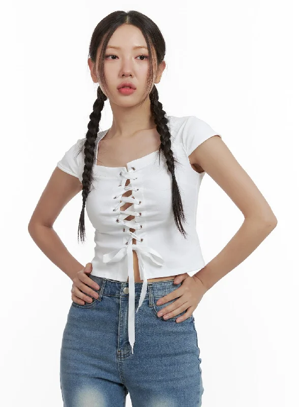 Act Now Lace Up Crop Top OL402