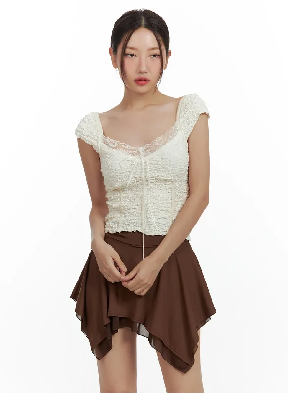 Hurry In Sweetheart Lace Cap Sleeve Top CU420
