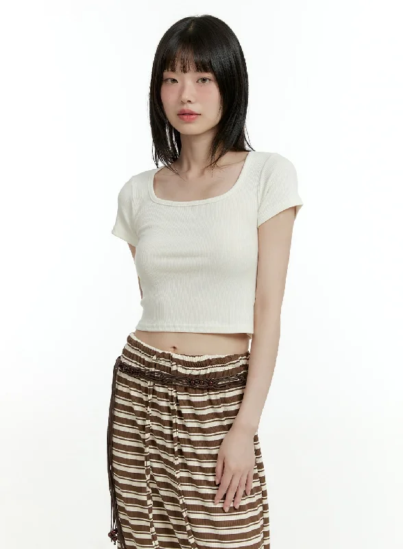 Deep Savings Basic Square Neck Slim Crop Top CL426
