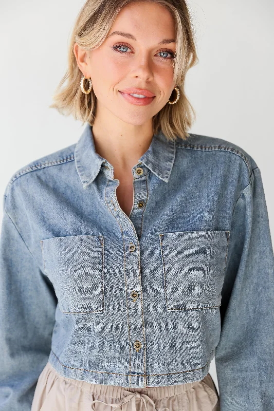 Weekend Offers That Dazzle FINAL SALE - Casually Impressive Grey Denim Cropped Blouse