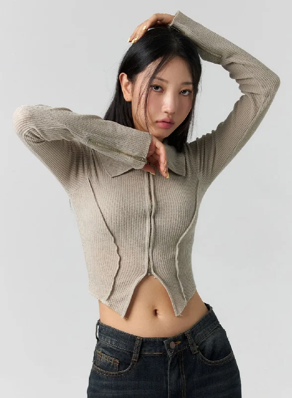 Quick Sale Stitched Zip Crop Top CS308