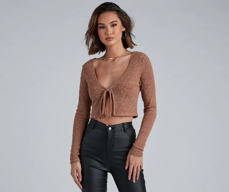 Super Discount Essential Ribbed Tie Front Top