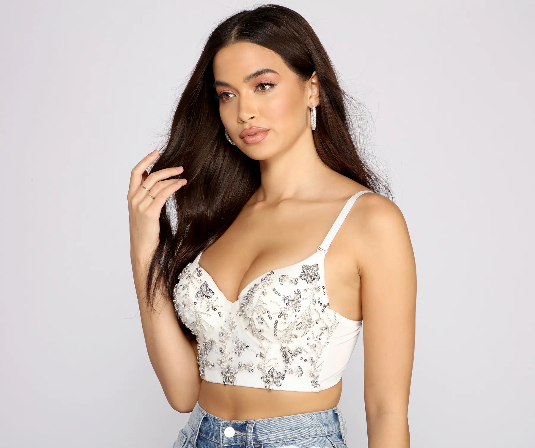 Weekend Specials to Grab Glamorous Floral Sequin Cropped Bustier