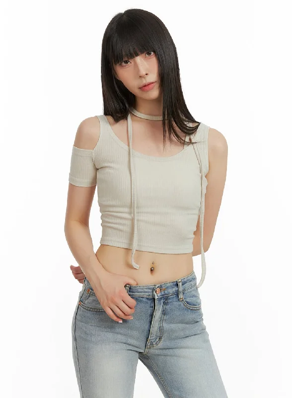 Sale Alert Unbalanced Cut Out Crop Top CU425
