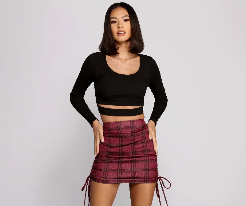 Super Sale What's The Scoop Ribbed Knit Crop Top