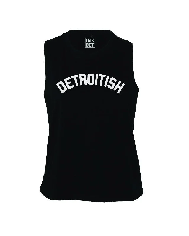 Pay Less Ink Detroit Detroitish Racerback Crop Tank Top - Black