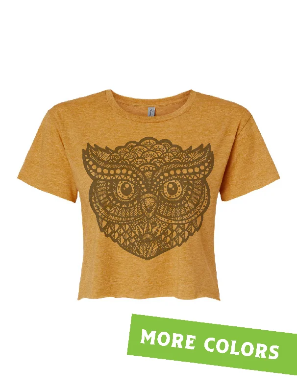 Can't Beat Zentangle Owl · Cropped T-Shirt · Tonal