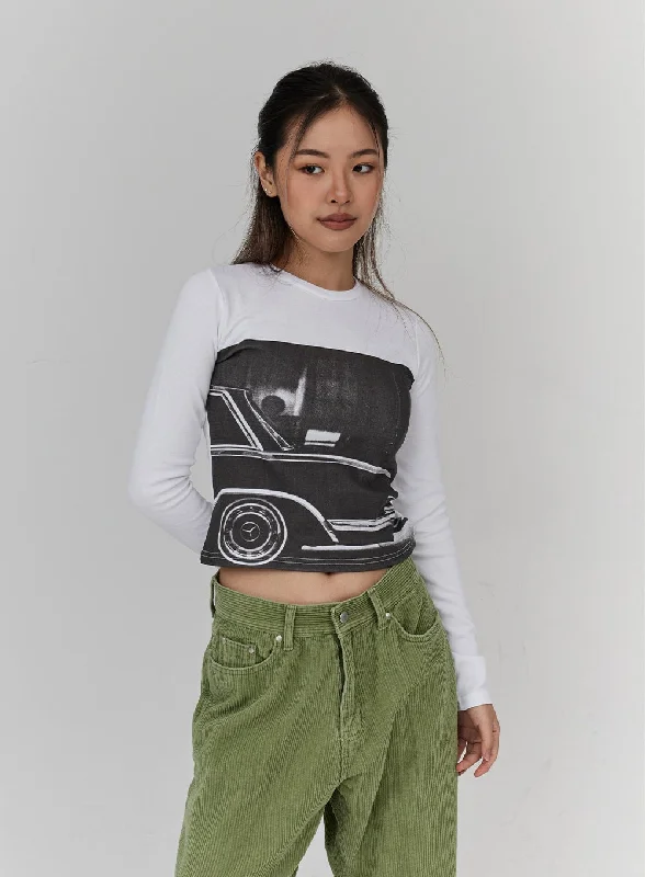 Value Deals Printed Long Sleeves Crop Top CN21