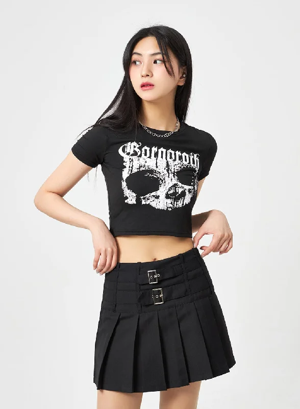 Weekend Deals That Sizzle Skull Graphic Cropped Tee BA311