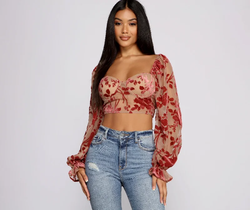 Weekend Bargains to Sizzle Romantic Vibes Floral Burn Out Crop Top