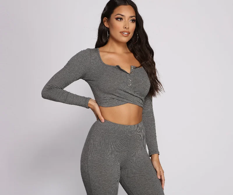 Today Only Ribbed Knit Henley Crop Top