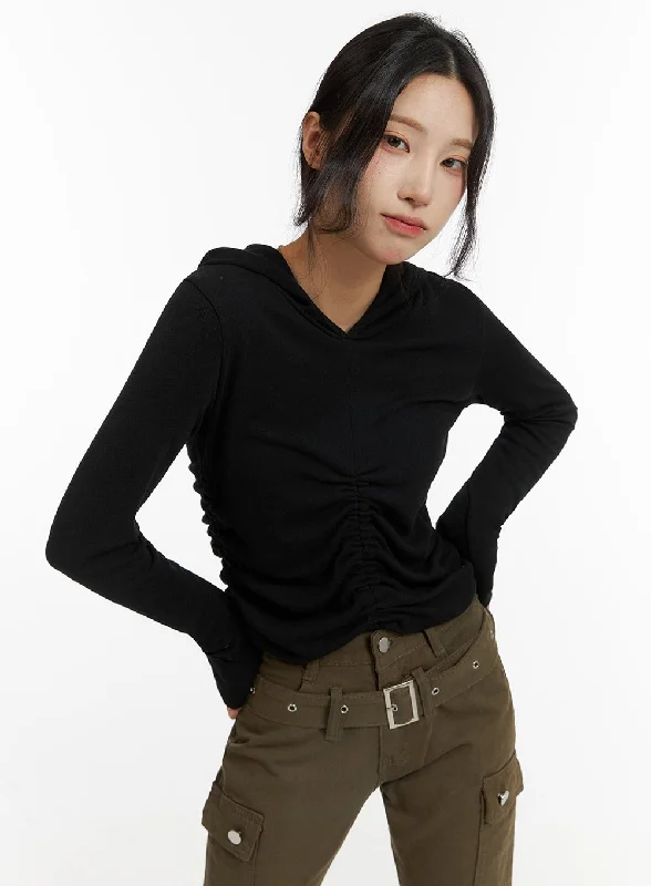 Weekend Bargains Just for You Slim Fit Hooded Shirring Top CJ416