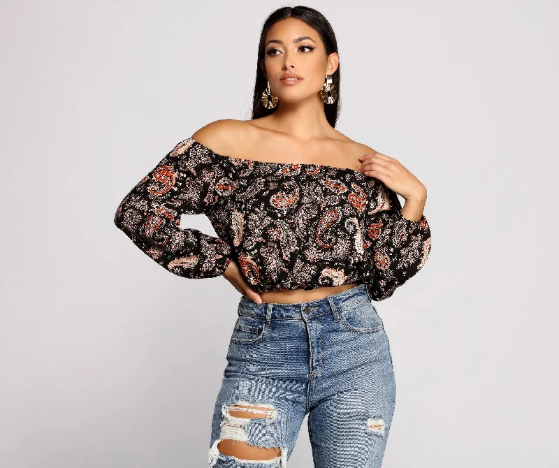 Weekend Bargains Await You Free Sprit Paisley Crop Top