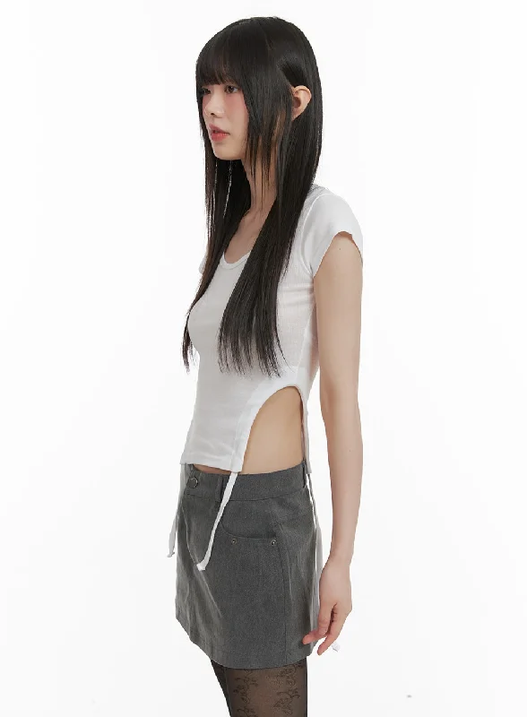 Weekend Savings Bonanza Side Slit Round Neck Tee CA422