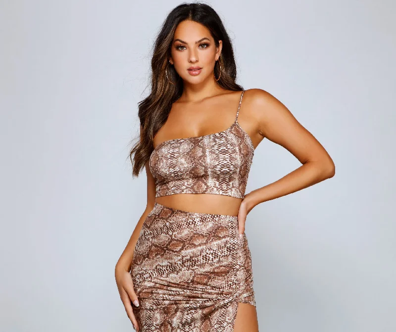 Weekend Shopping Bliss Keeping It Sleek Snake Crop Top