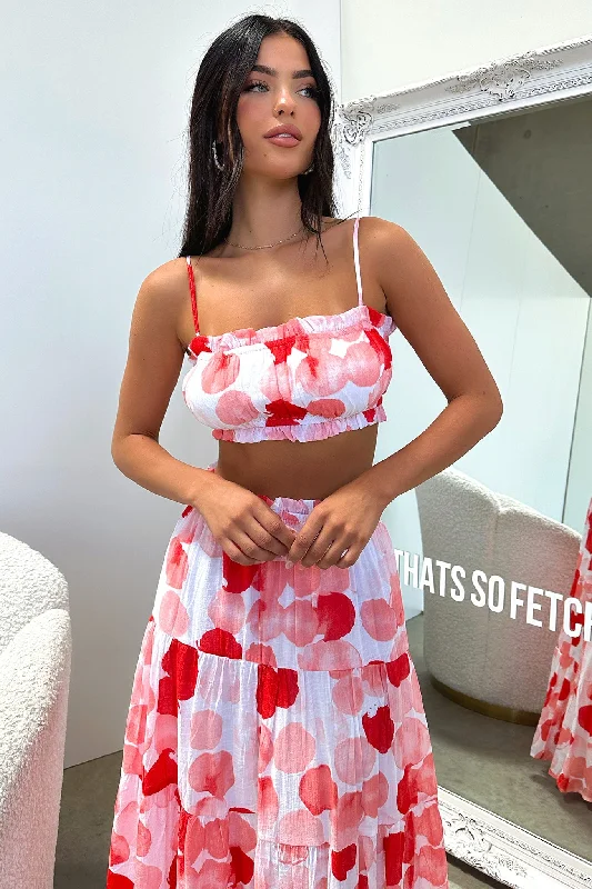 Weekend Shopping Made Better Selina Crop - Red / White Print