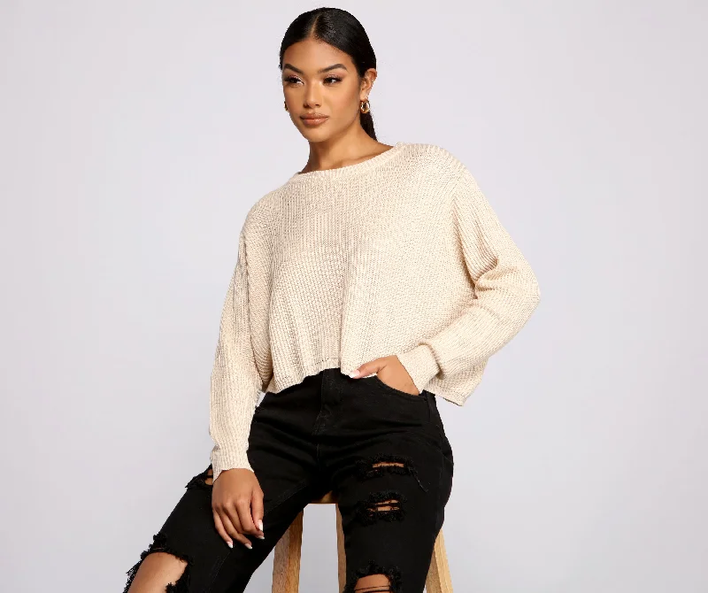 Final Clearance Basic Crew Neck Cropped Knit Sweater
