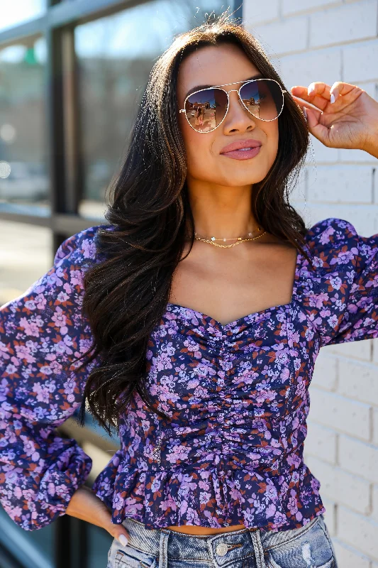 Weekend Bargains to Indulge In FINAL SALE - Flourishing Babe Purple Floral Cropped Blouse