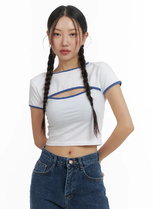 Weekend Deals That Sparkle Color Block Cutout Crop Tee OM428