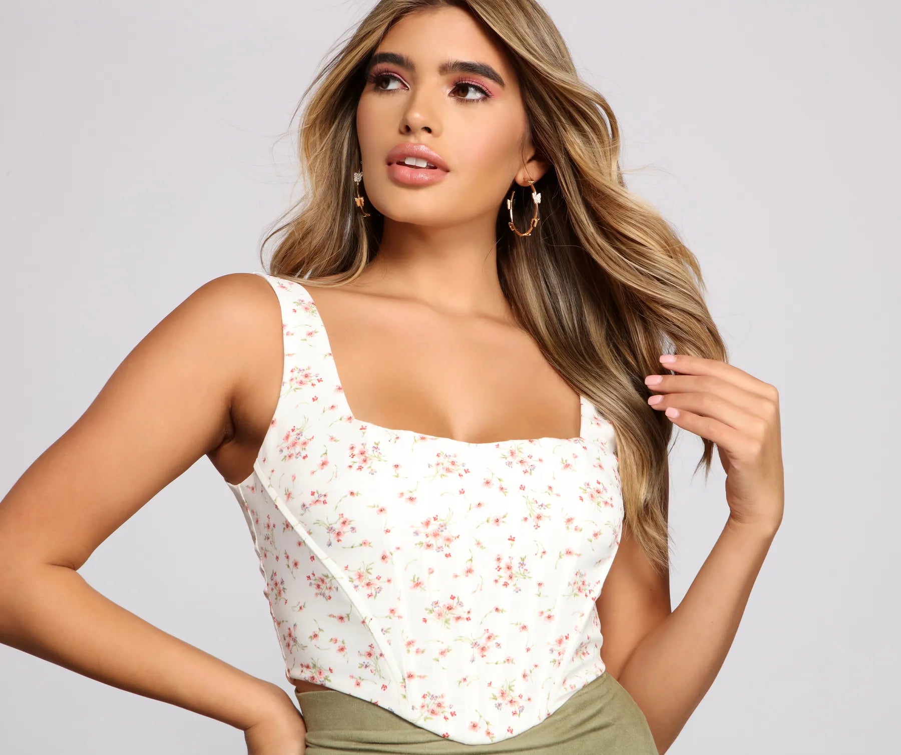 Celebrate the Weekend with Discounts Floral Fusion Corset Crop Top