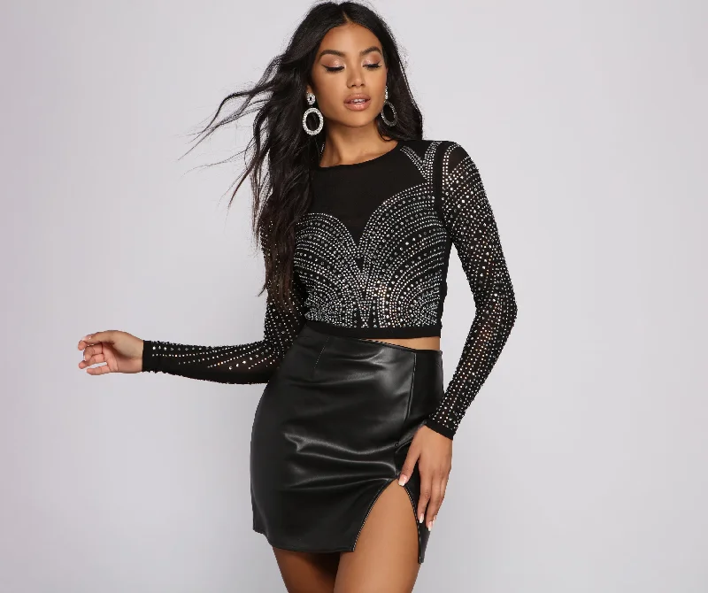Special Buy Bring The Heat Sheer Mesh Embellished Crop Top