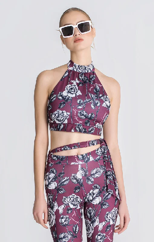 Time-Sensitive Burgundy Under Halter Neck Top