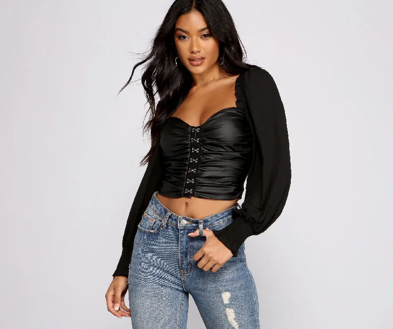 Massive Savings Hooked on Glam Faux Leather Crop Top