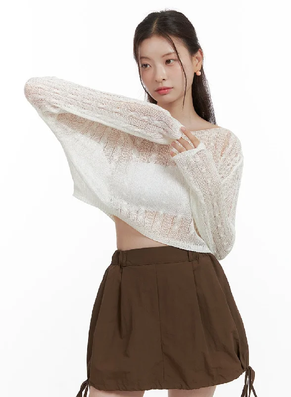 Savings Soar This Weekend Cable Knit Sheer Crop Sweater OL417
