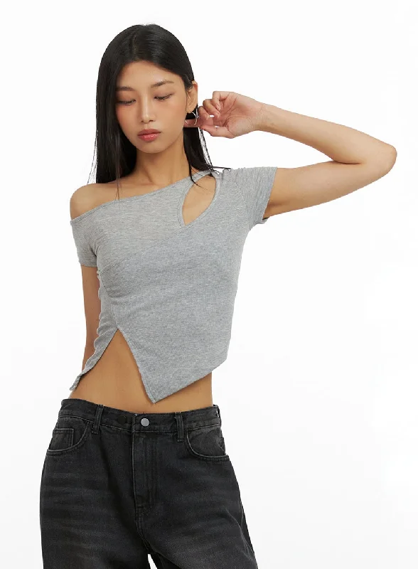Weekend Discounts to Love Unbalanced Cut Out Crop Top IU412