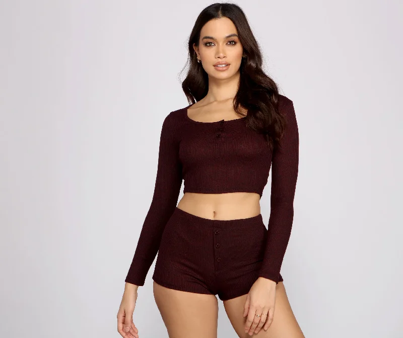 Weekend Specials to Savor Chenille Knit Pajama Top and Shorts Set