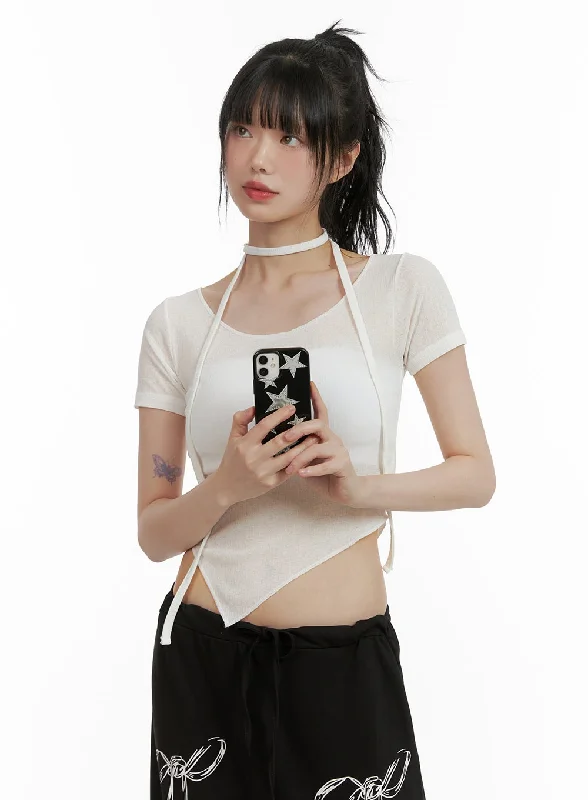 Can't Resist Sheer Chic Crop Top with Thin Scarf CU410