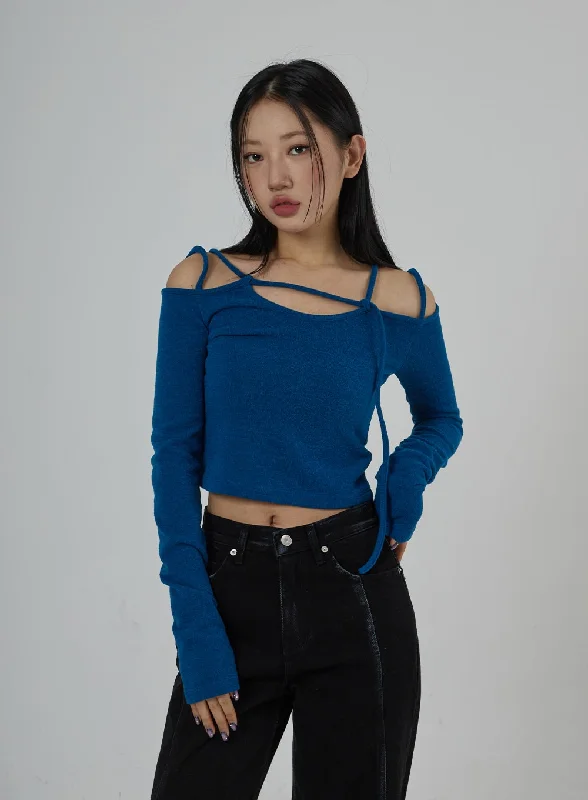 Weekend Shopping Made Better Double Strap Long Sleeve Cropped Top CD28