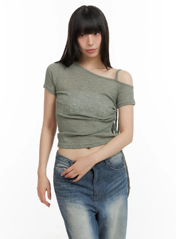Great Deal Shirred Unbalanced Crop Top CL422