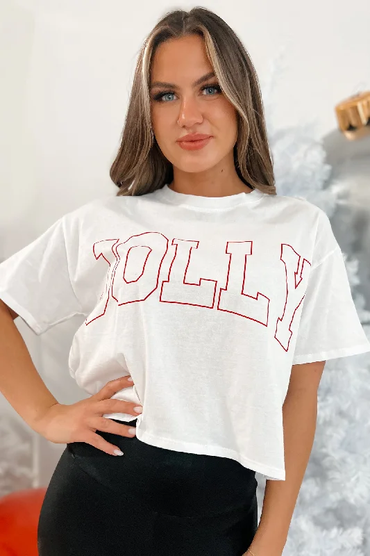 Weekend Specials to Relish Whole Lotta Joy Oversized "Jolly" Graphic Crop Tee (White)