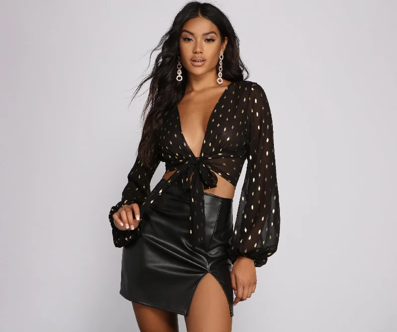 Mega Sale Foiled and Fab Chiffon Tie Front Top