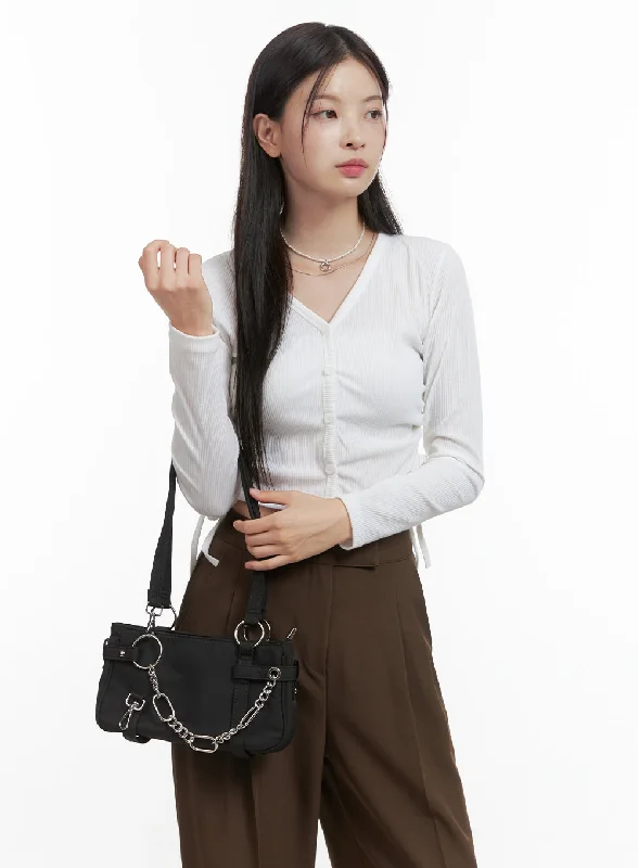 Early Access V-Neck Buttoned Shirred Crop Top OO416