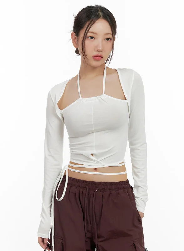 Crazy Savings Halter Strap Long Sleeve Top CG423